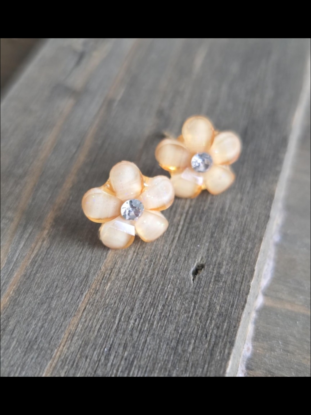 Handmade Earrings Peach Daisy Crystal Women Jewelry Flower Rhinestones Peach